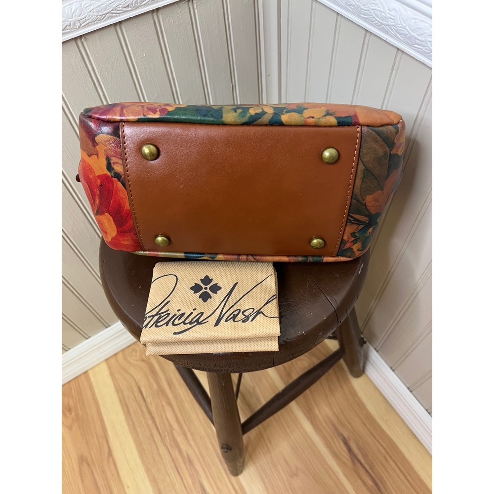 Patricia Nash Floral Leather Kiss Lock Satchel Bag Multi Color Vintage Style NEW - Picture 10 of 11